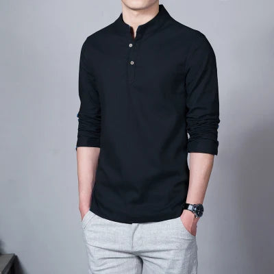 Áo Sơ Mi Linen Nam Dài Tay Cổ Đứng Thời Trang - Daisan Mart