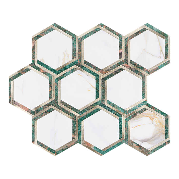 Modern home decor custom stick on wall bathroom wall tiles combination hexagon mosaic 