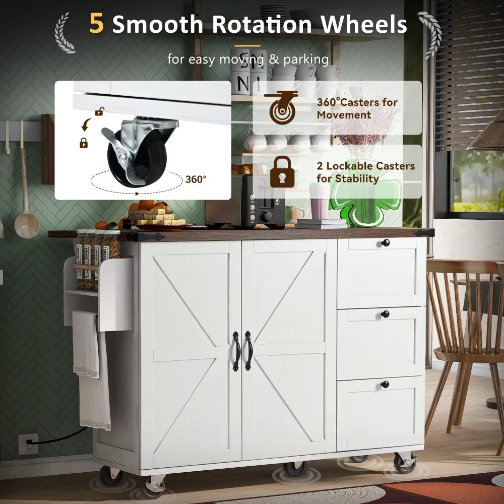 54.5 Multi-Function Kitchen Cabinet with Socket &amp; Mobile Wheels