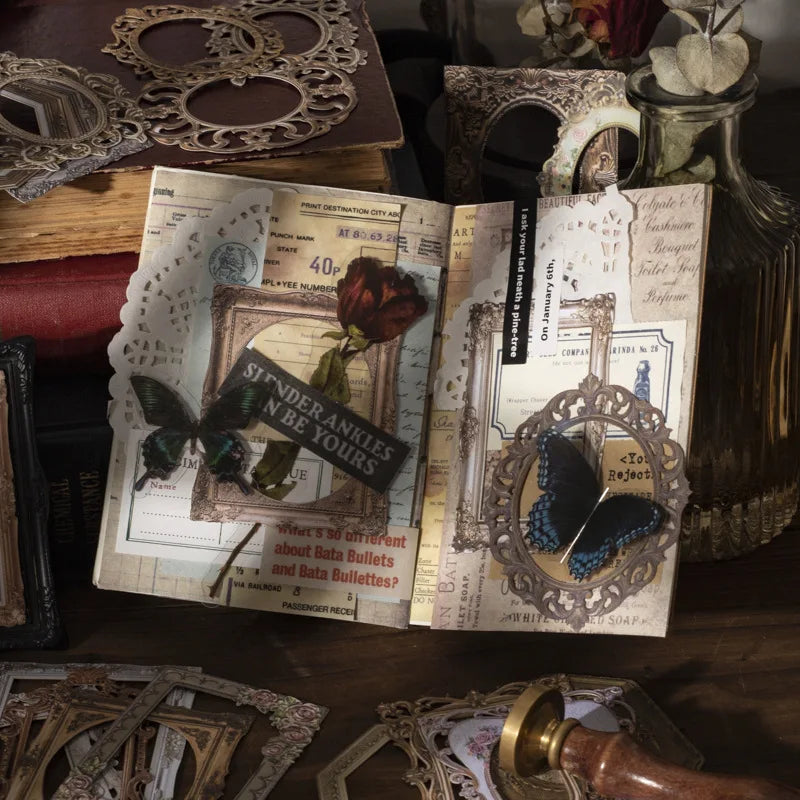 20pieces/pack Journal Material and Romantic Same Frame Series Retro Hollow Frame Material Hand Account Paper 6 Models