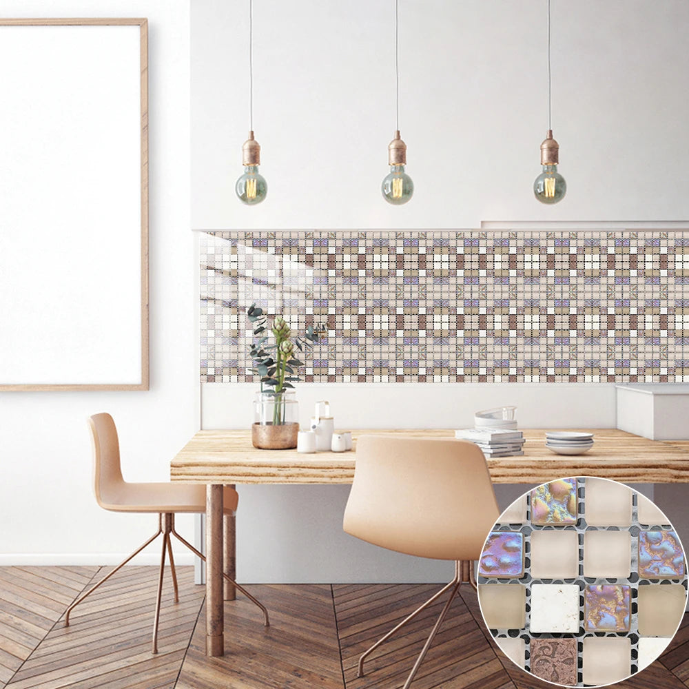 Set of 10 PVC Glass Tile Stickers for Kitchen &amp; Bathroom