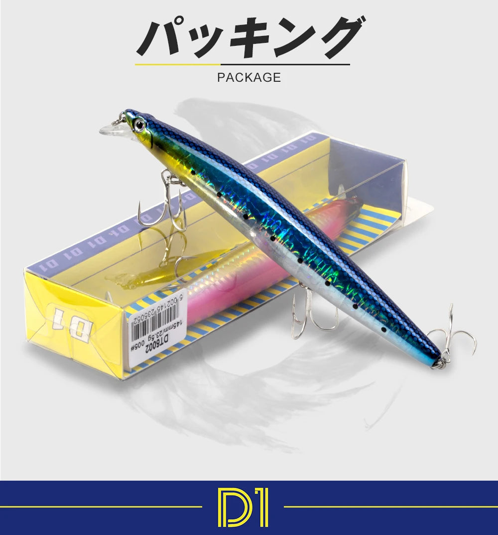 D1 Minnow Fishing Bait Suspending Floating 145mm/120mm Artificial Wobblers For Bass Tuna Flatfish