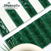 Modern Hotel Bathroom Shower Spa Area Porcelain Tiles Oil Painting Green Mosaic Series Fish Pond Landscape Swimming Pool Tiles 