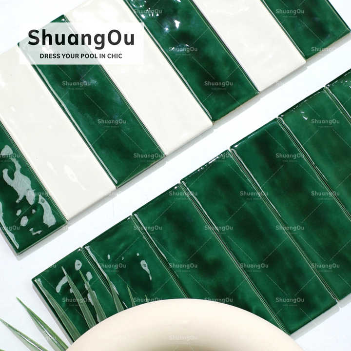 Modern Hotel Bathroom Shower Spa Area Porcelain Tiles Oil Painting Green Mosaic Series Fish Pond Landscape Swimming Pool Tiles 