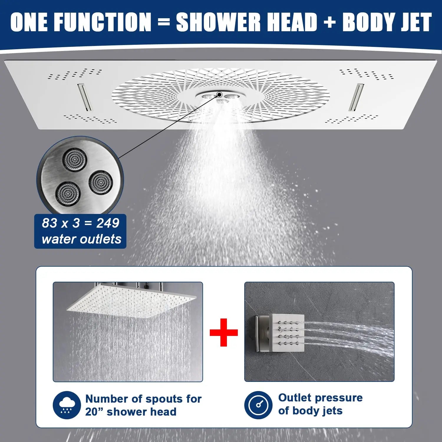 24x16 Inch High-End Color Changing LED Shower Head Wall Mounted