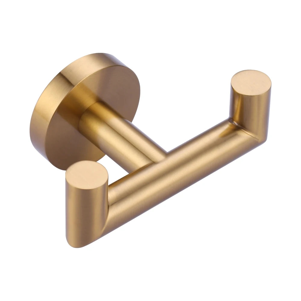 Metal Bathroom Double Towel Hook, Stainless Steel Bathroom Creative Golden Wall Hook, Door Hanging Clothes Hook - Daisan Mart