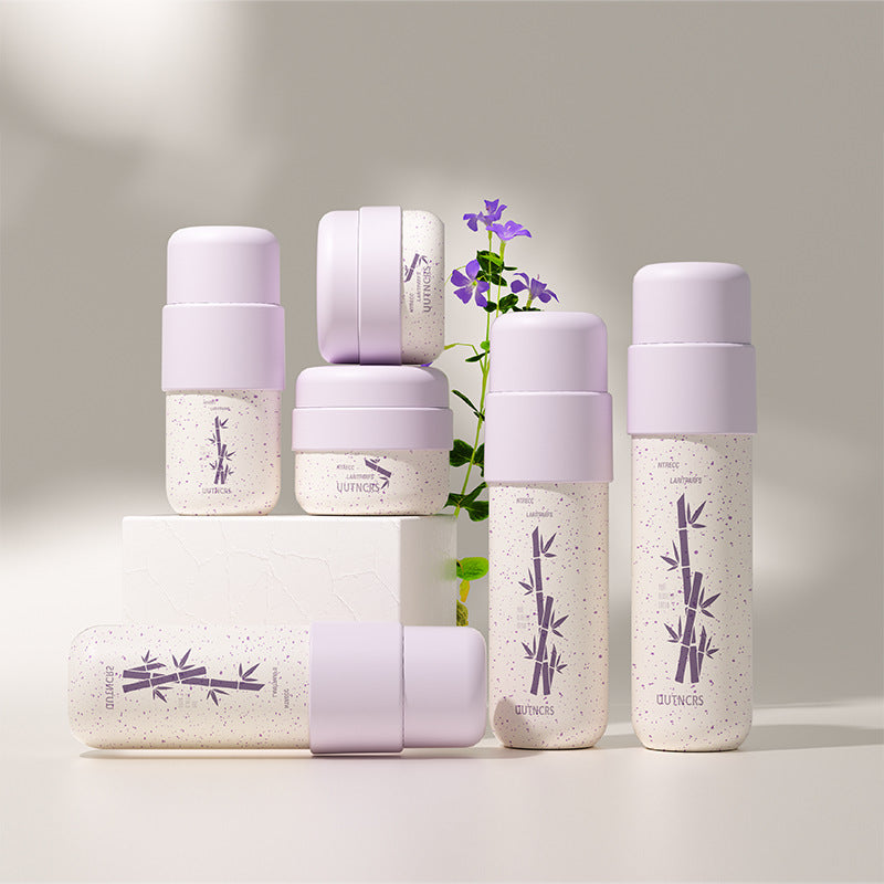 New Custom Purple Blue Glass Bottle Set, 100ml Emulsion Bottle, 50G Cream Jar, 30ml High-Grade Glass Bottle Matte Stone Finish 