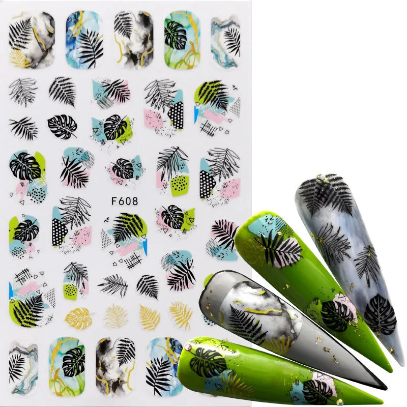3D Nail Slider Black Russia Letter Sticker Decals Flamingo Design Adhesive Manicure Tips Nail Art Decorations - Daisan Mart