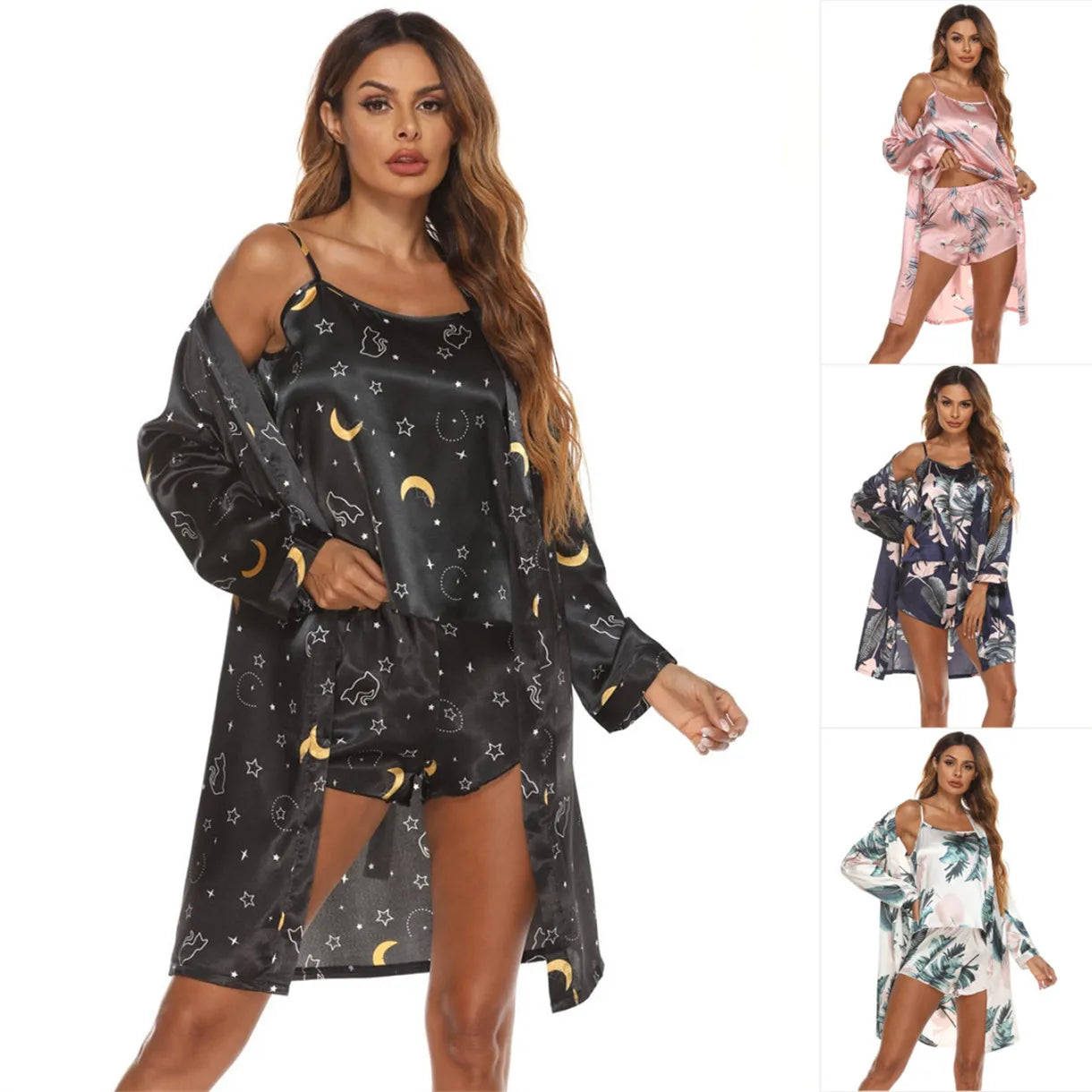 3 Piece Women's Home Furnishings Pajamas Bathrobes + Sling Set Pijama for Women - Daisan Mart