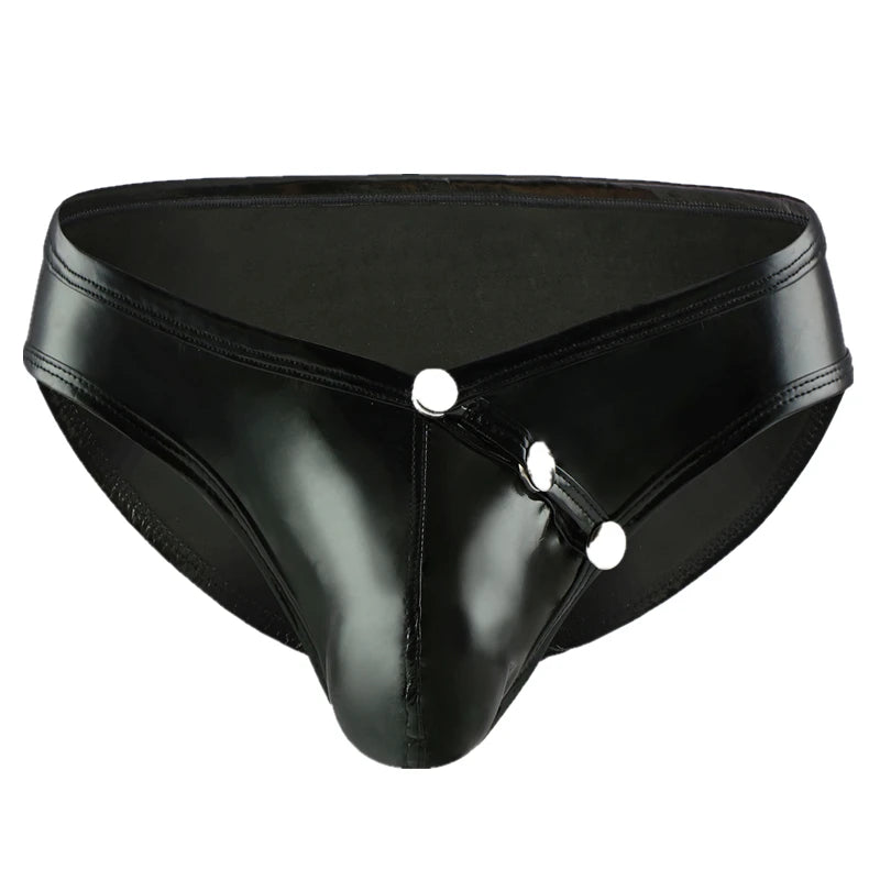 Men's Sexy Briefs Low Rise Glossy Leather Front Pockets