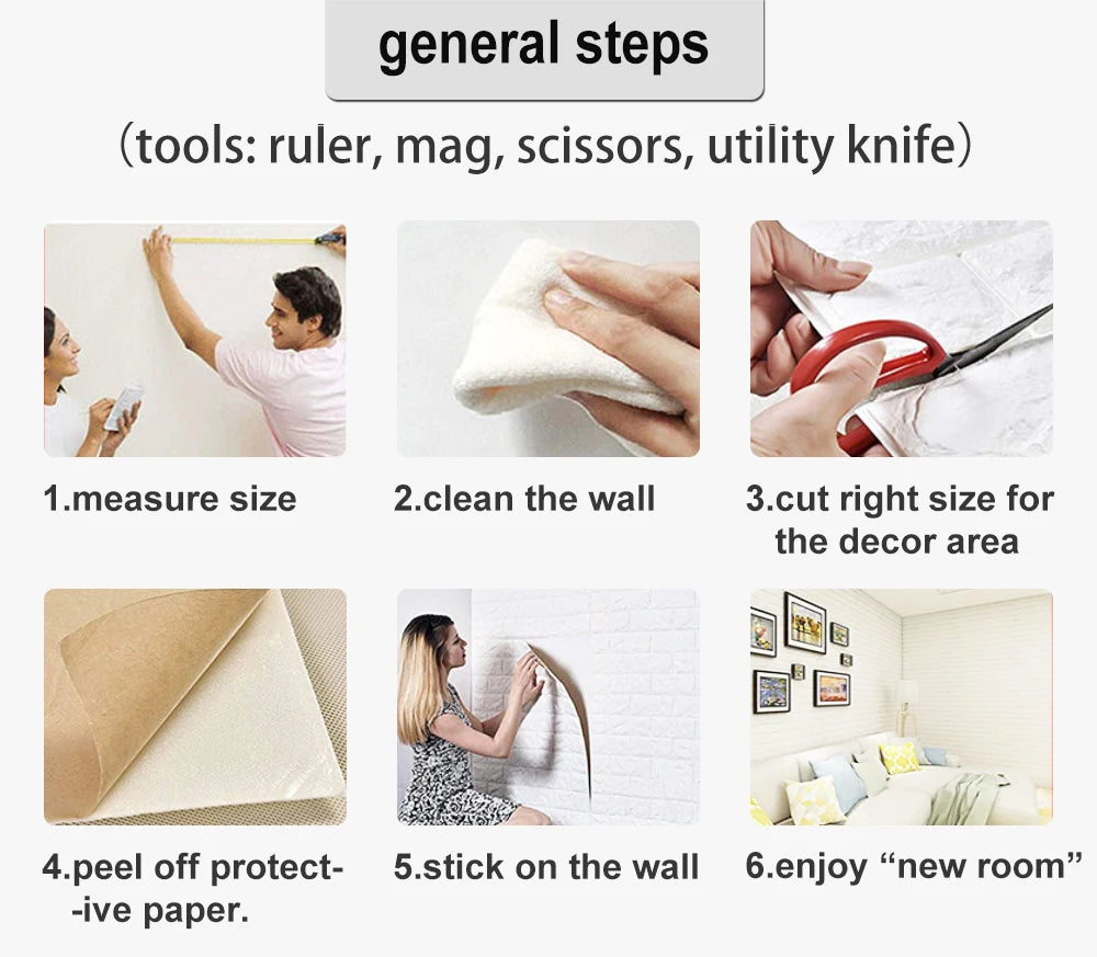 10 Pcs 3D Peel and Stick Wall Stickers Home Decor Living Room Waterproof Foam Vinyl PVC 70X77CM Self Adhesive Panels Wallpaper
