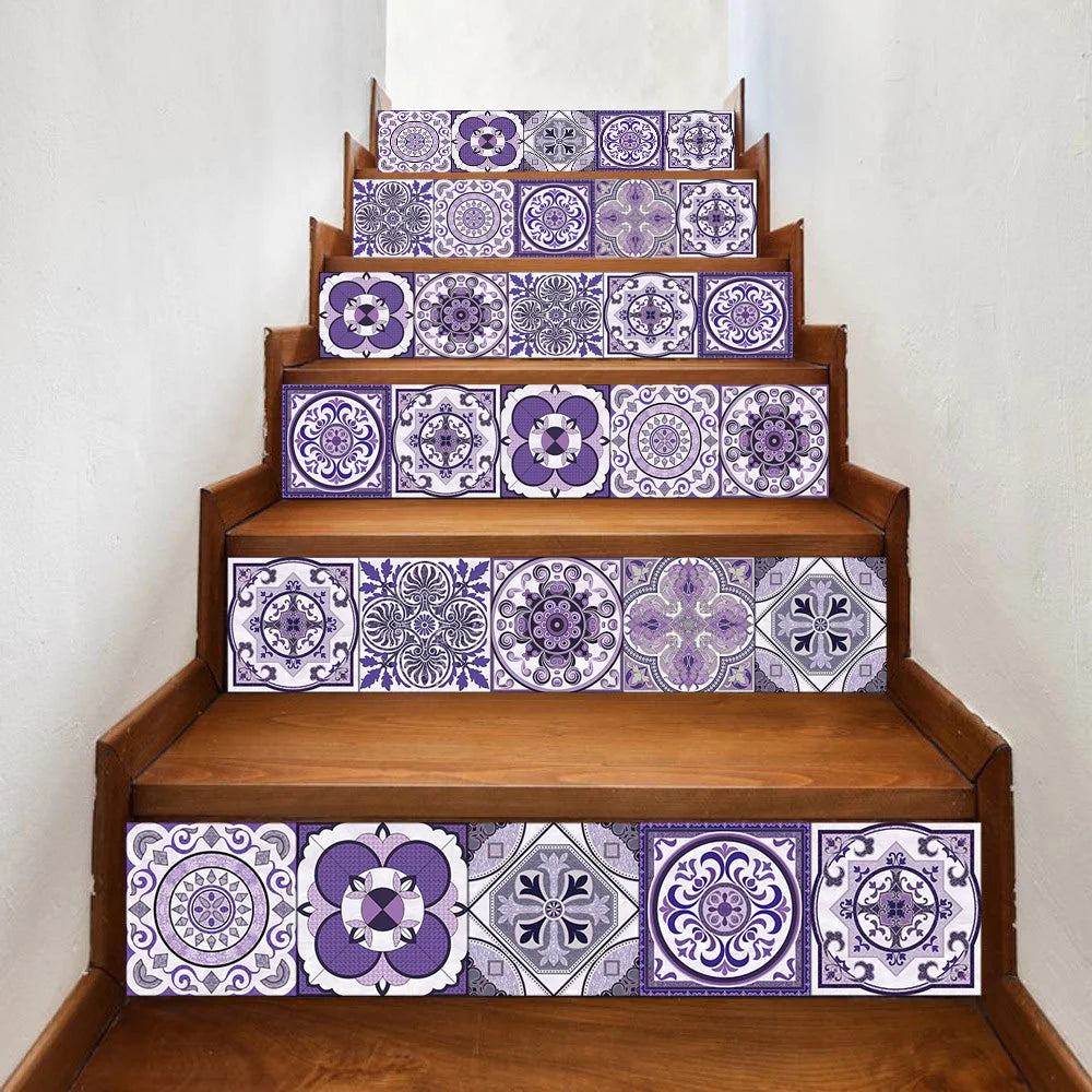 10/15/20/30cm Purple Retro Strip Tiles Wall Sticker Kitchen Stairs Tile Decoration Wallpaper Peel &amp; Stick Waterproof Art Mural