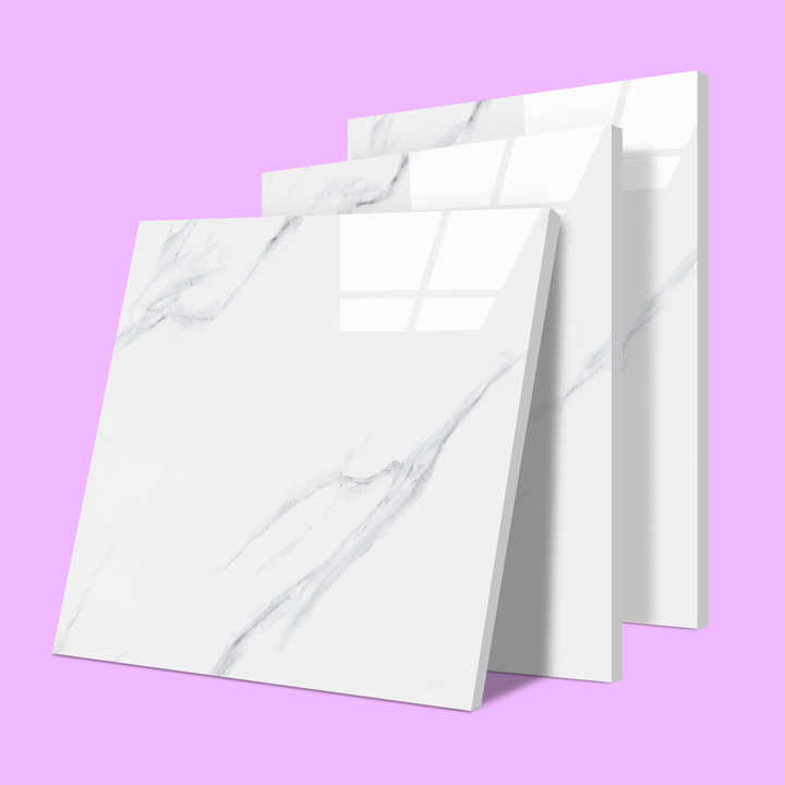 White Tiles 600x600 Piso Porcelanato Carrara White Glossy Marble Floor Tiles for Hotel Living Room 