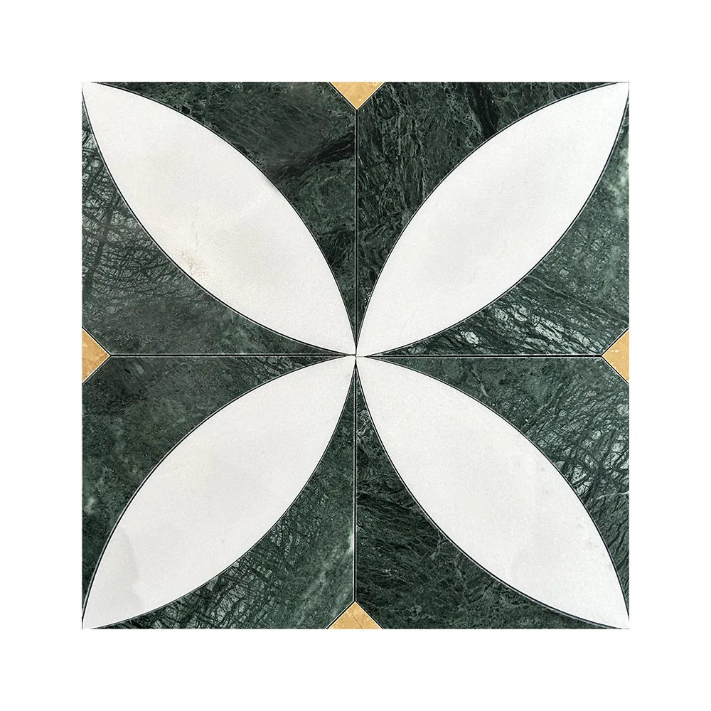 Polished Metal Brass Square Shape Natural Stone Flower Marble Mosaic Tile Waterjet Cutting for Interior Hotel Mall Wall Art - Daisan Mart