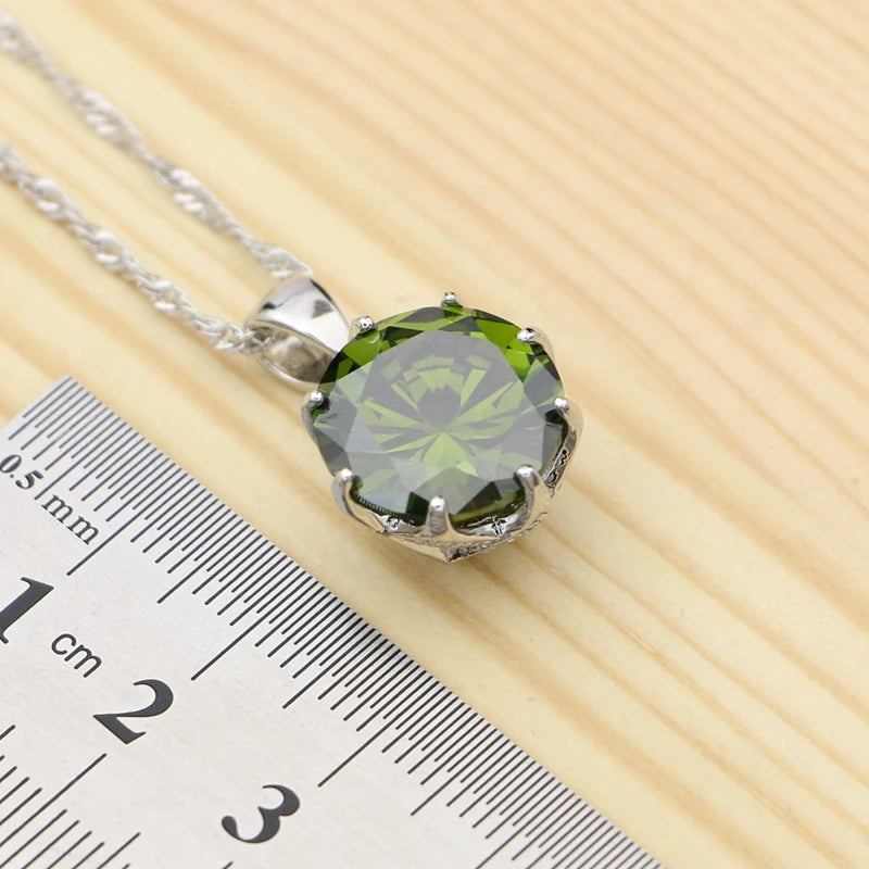 925 Silver Jewelry Set with Olive Green Stone for Women