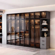 Custom Modern Glass Door Wardrobe Bedroom Furniture Mobile Hotel Family Wooden Wardrobe 