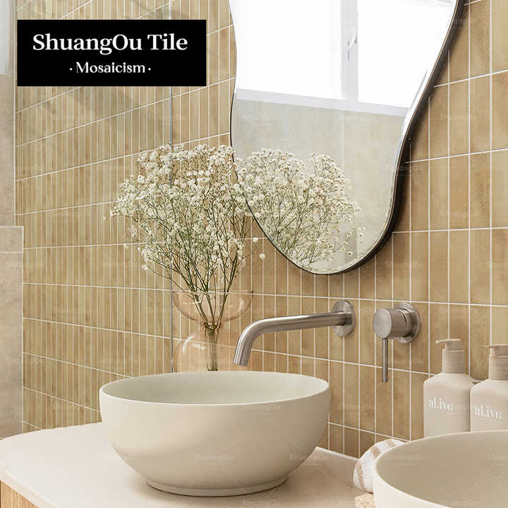 China strip mosaic tiles bathroom kitchen wall coffee restaurant decoration Aurora Serie forest green porcelain mosaic tiles 