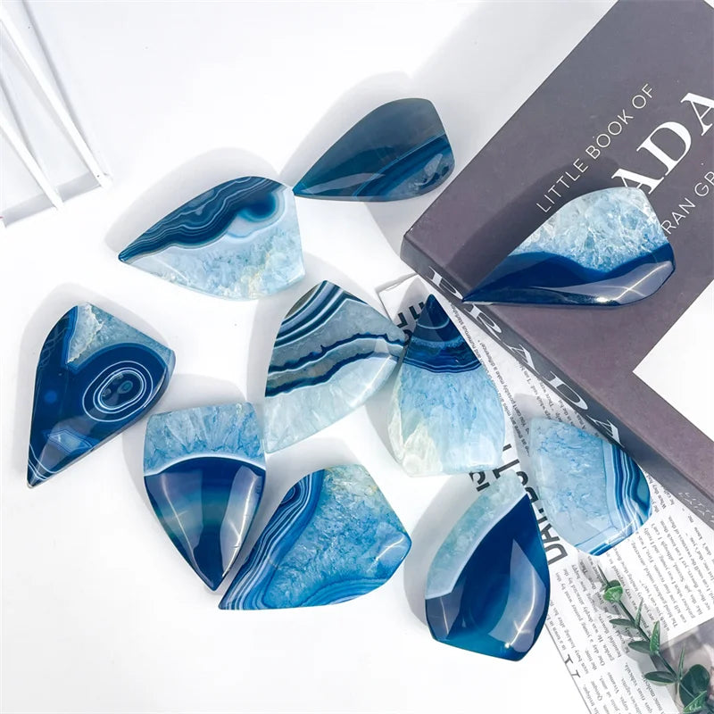 Wholesale Healing Crystal Crafts Blue Sardonyx Flame Blue Onyx Agate Ornament for Decoration