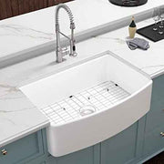 Farmhouse Kitchen Basin 33'' X 20'' Curved Front, White Fired Ceramic, Single Bowl 