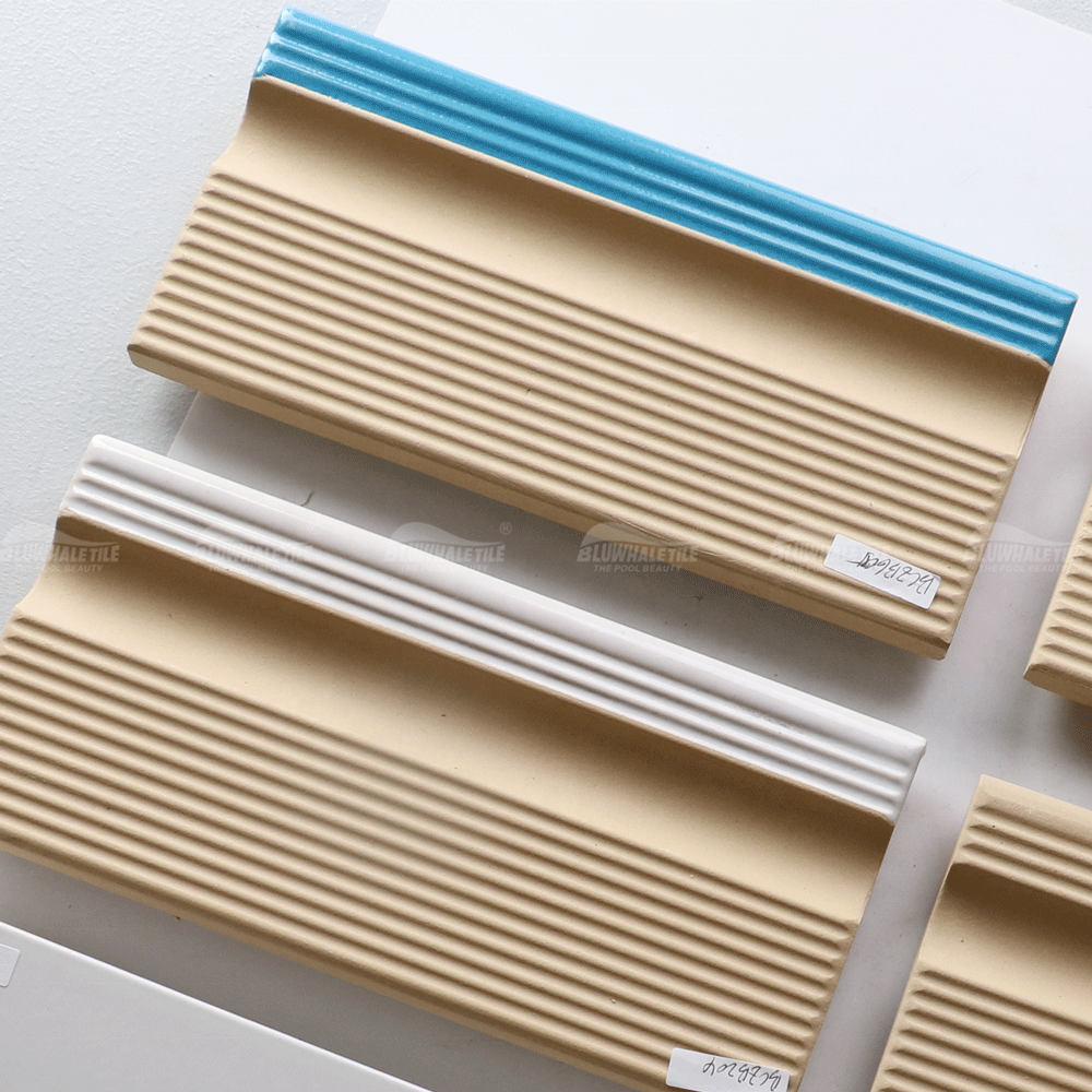 Light blue cow nose pool edge ceramic tiles 240x115mm 
