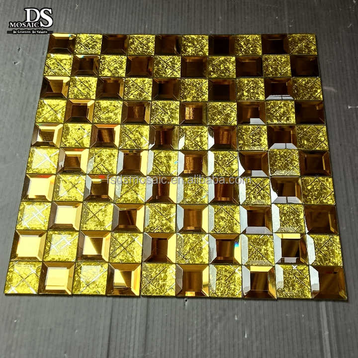 4mm Modern Yellow Self Adhesive Square Wall Tiles, Mirror Glass Mosaic for Interior Wall 