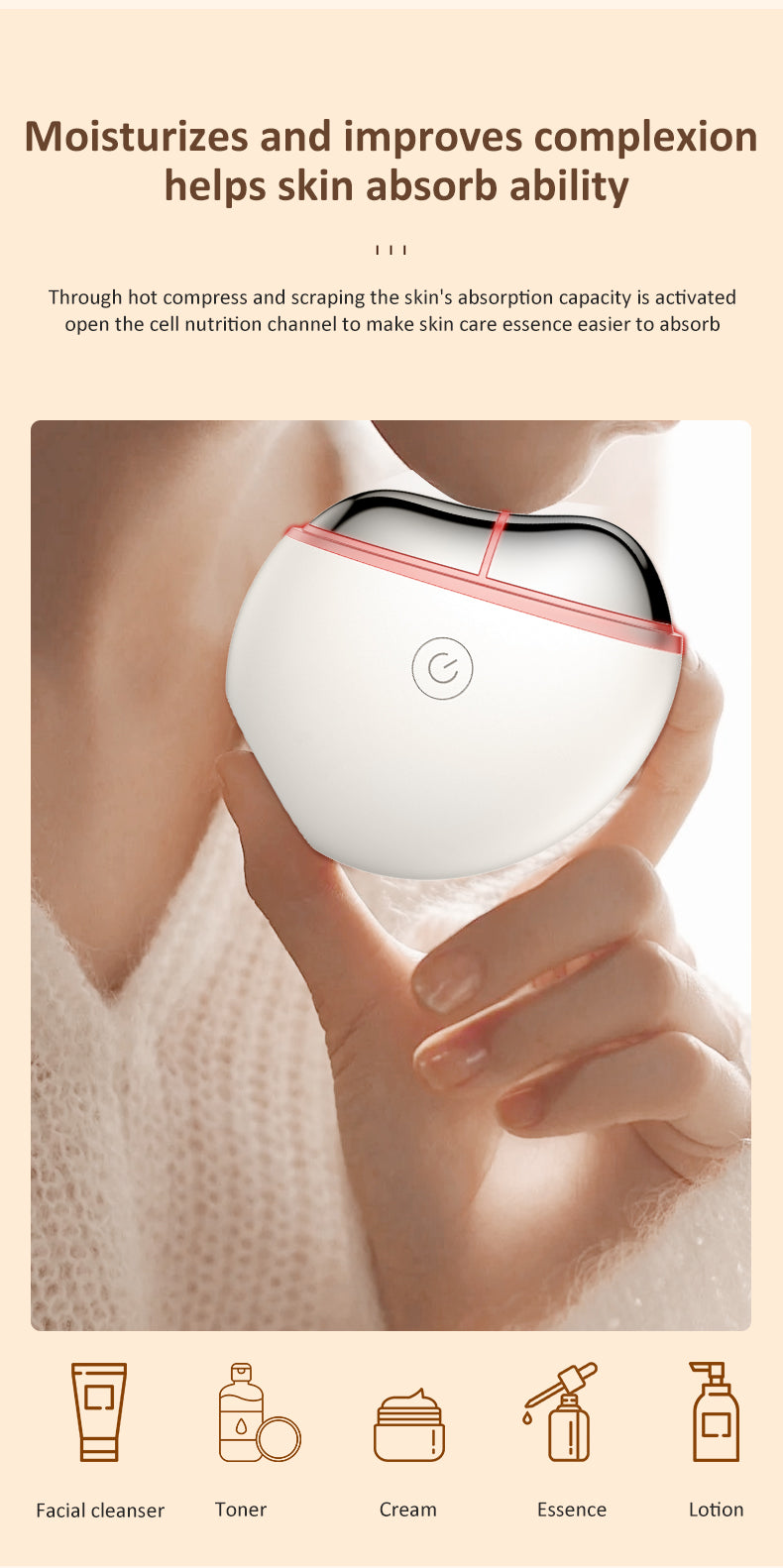 Máy mát-xa cạo gió điện Gua Sha cầm tay cho mặt và cổ, chống lão hóa, nâng cơ da, dùng tại nhà và du lịch - Daisan Mart