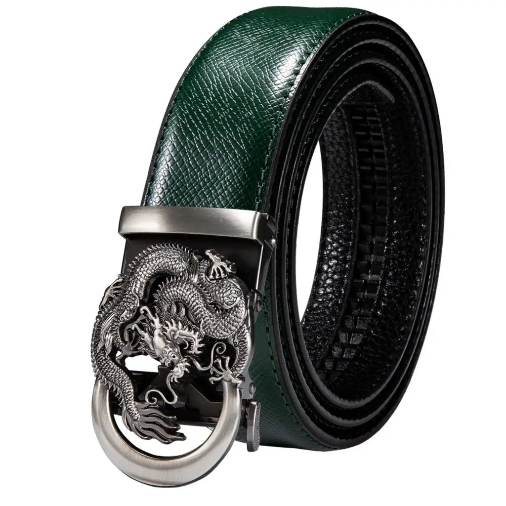 Men's Classy Blue Leather Belt, Automatic Buckle