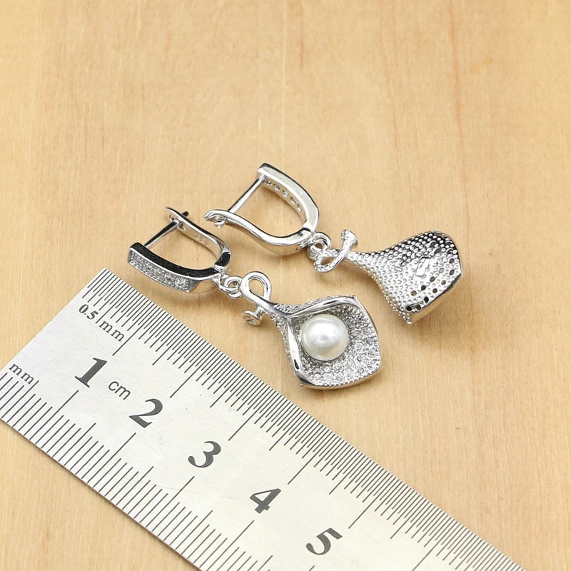 Elegant 925 Silver Pearl Wedding Jewelry Set