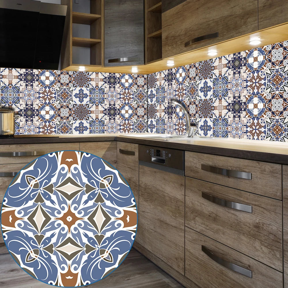 10pcs Blue &amp; Gray Matte Surface Wall Sticker Film For Tiles /Ground in Kitchen Backsplash Floor PVC Art Wallpaper Peel &amp; Stick