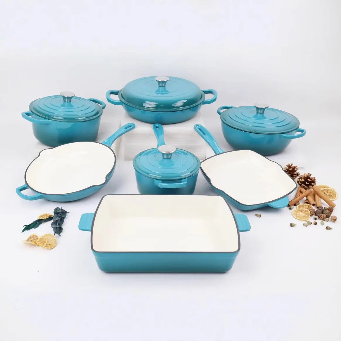 Bộ Nồi Gang 7 Món Phủ Men Đỏ Thiết Kế Tối Giản