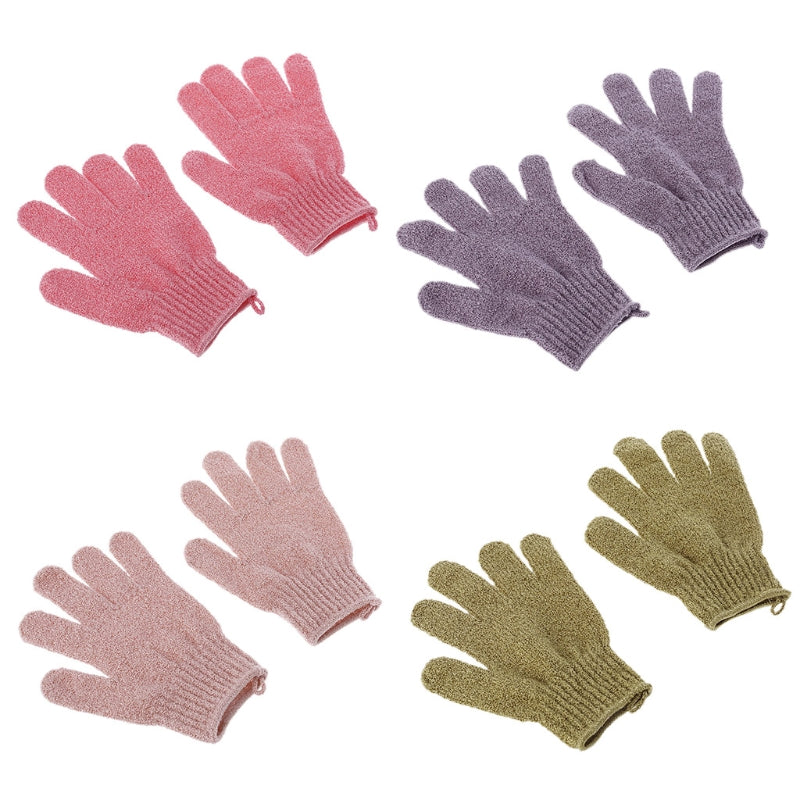 2Pcs Shower Bath Gloves Exfoliating Loofah Body Scrubber Wash Skin Spa Massage A0NC