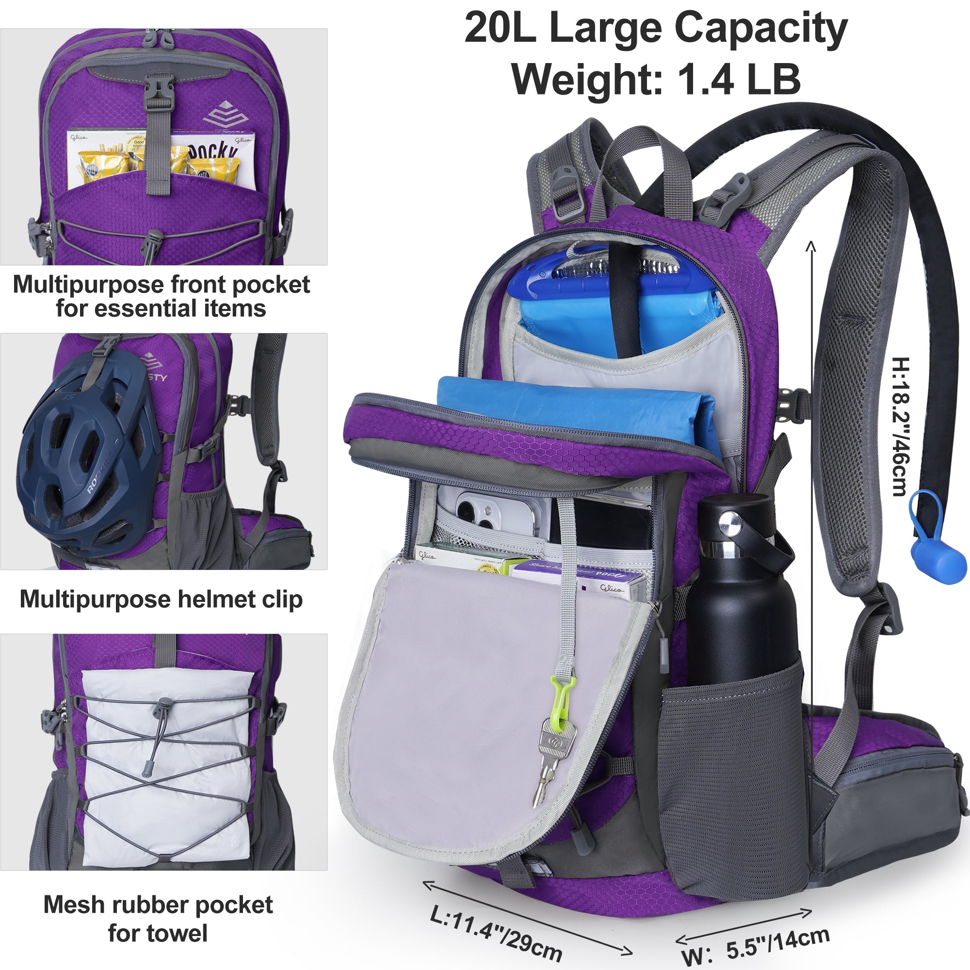 Men Women Fashion 20L Waterproof Hydration Backpack Good Quality Outdoor Hiking Gear with Raincoat