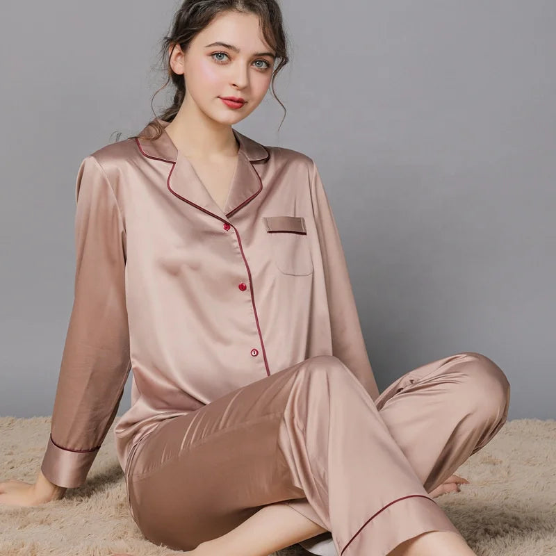 High-end luxury silk pajamas for men and women autumn and winter