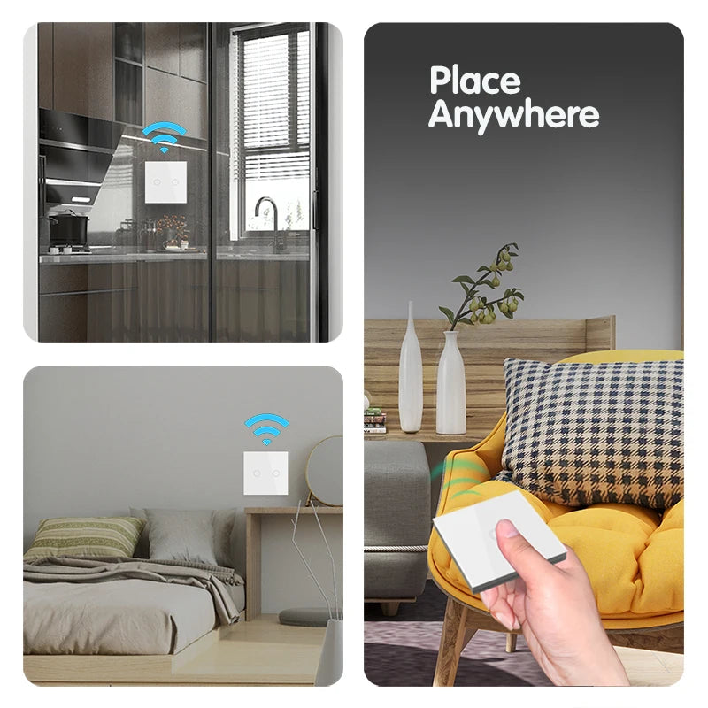 Wireless RF Smart Light Wall Switch with Remote Control Touch Wall Panel Mini Relay Receiver 110V 220V 10A (inlude battery)