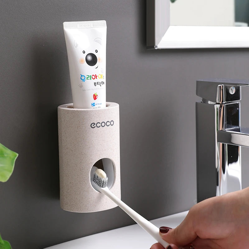 Automatic Toothpaste Dispenser Dust-proof Toothbrush Holder Wall Mount Stand Bathroom Accessories Set Squeezer