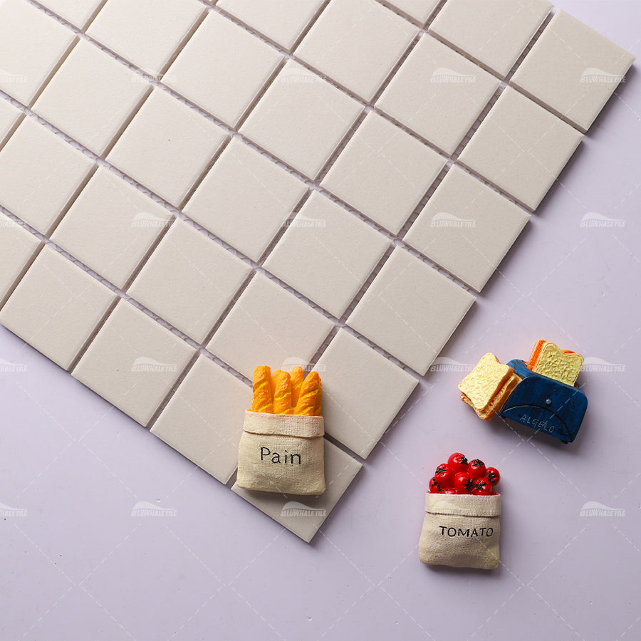White matte swimming pool mosaic tiles, anti-slip, full body, 2x2, Bluwhale Foshan factory 
