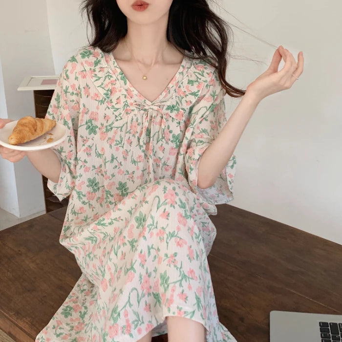 2025 Summer Floral Pajamas Set Cotton Women Big Size Cool