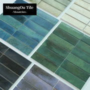 Aurora Series Hand Painted Mosaic Tiles Hot Selling Hotel Kitchen Bathroom Interior Design Green Striped Mosaic Tiles 