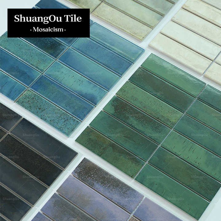 Aurora Series Hand Painted Mosaic Tiles Hot Selling Hotel Kitchen Bathroom Interior Design Green Striped Mosaic Tiles 