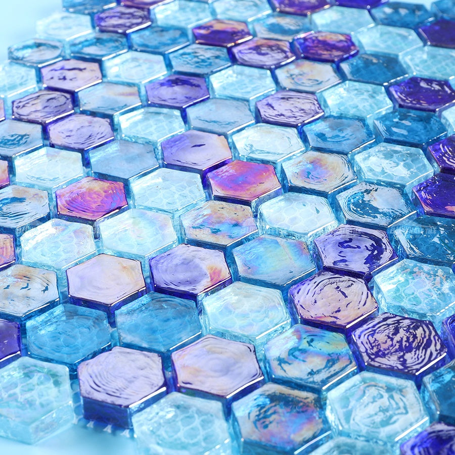 Free Sample OEM Supplier Iridescent Crystal Glass Mosaic Tiles Green Blue Sea Water Swimming Pool Floor Wall Tiles 