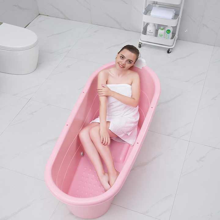 Modern freestanding portable bathtub specially designed for adults made of durable plastic with lid 