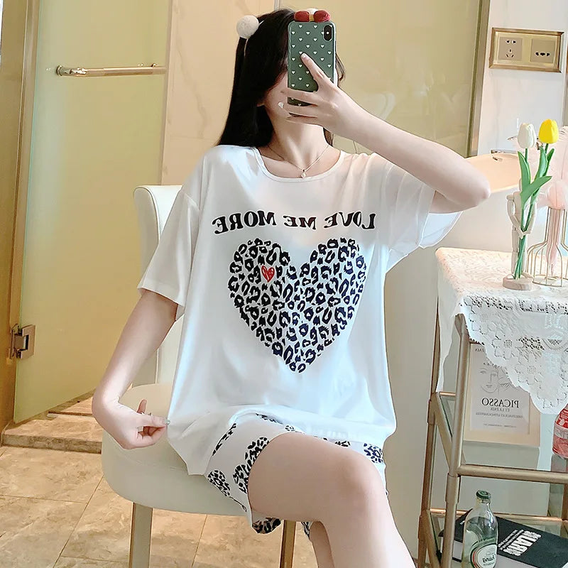 3-Piece Cool Silk Pajamas Set for Women with Cute Patterns