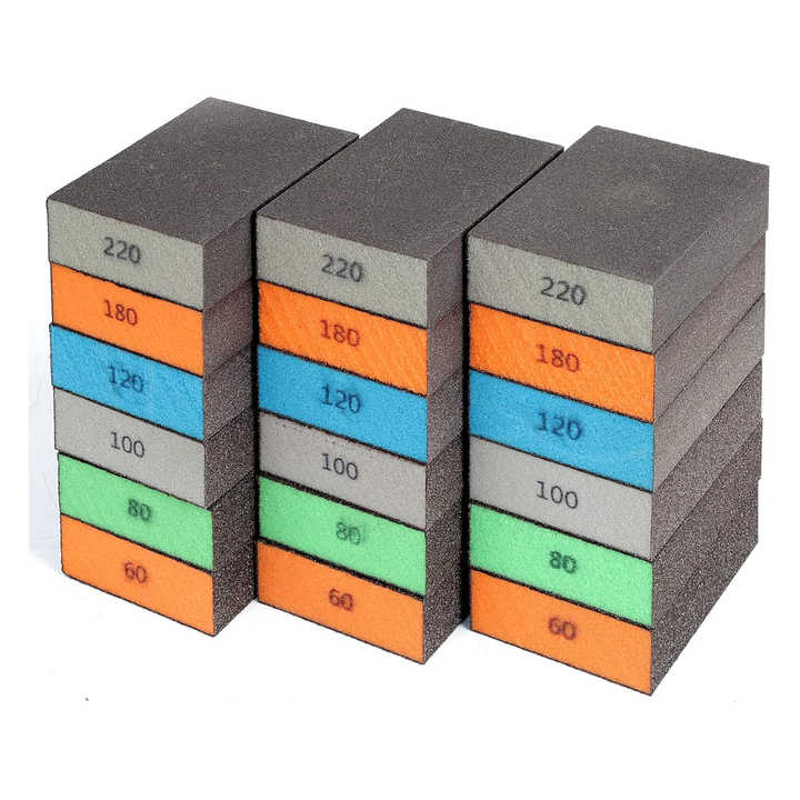Khối xốp chà nhám 100x70x25mm, giấy nhám cầm tay hai mặt dùng để đánh bóng kính, gỗ, kim loại OEM