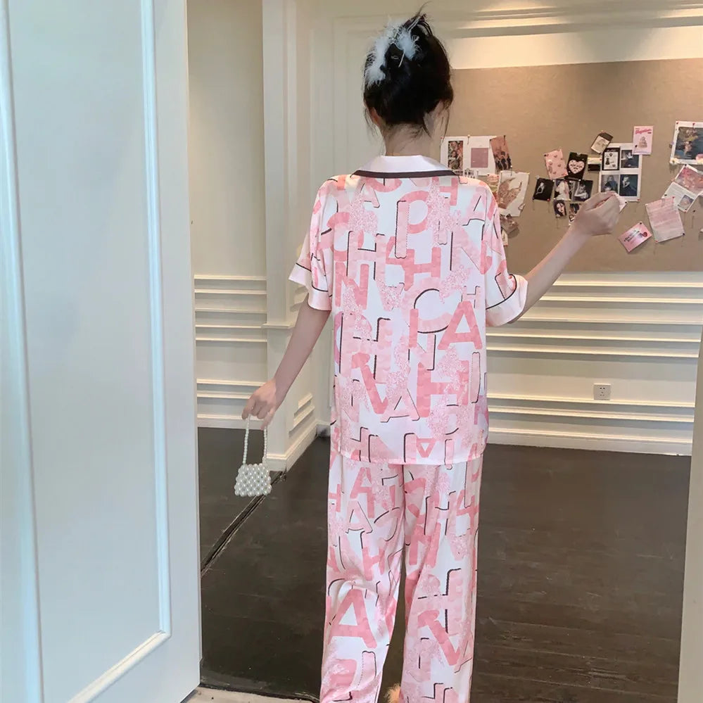 3-Piece Summer Silk Women's Pajamas Set with Printed Patterns