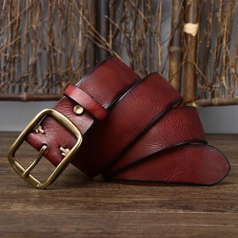 3.8cm thick cowhide belt with high-quality copper buckle for men