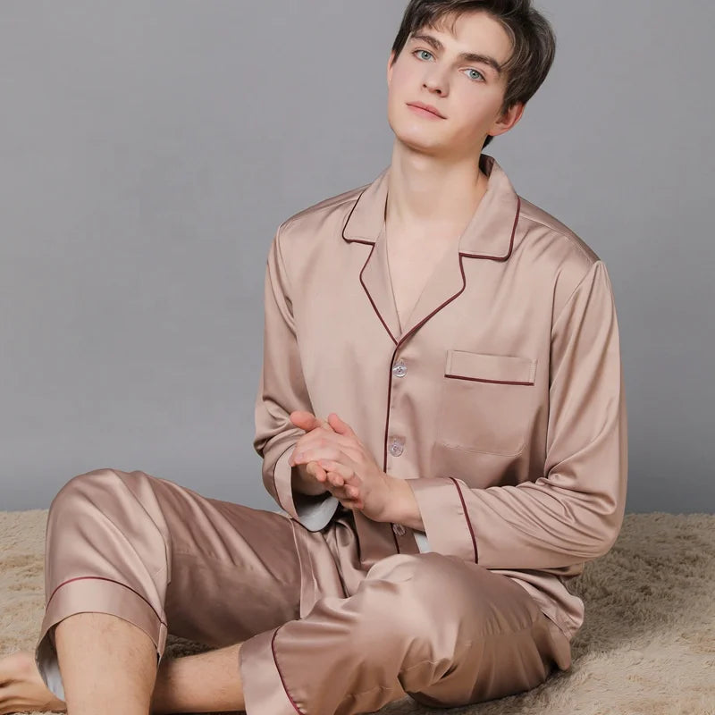 High-end luxury silk pajamas for men and women autumn and winter