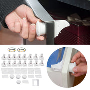 Tay cầm núm trắng mở khóa an toàn trẻ em trên ngăn kéo, kèm 16 khóa và 4 chìa khóa trắng.