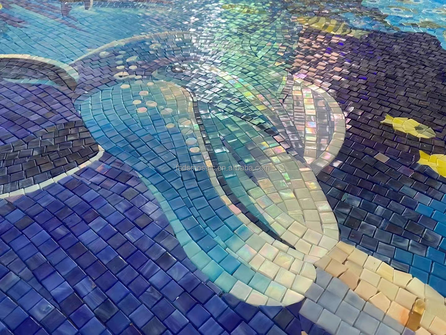 Sea turtle art glass mosaic painting for high-end bathroom decoration 