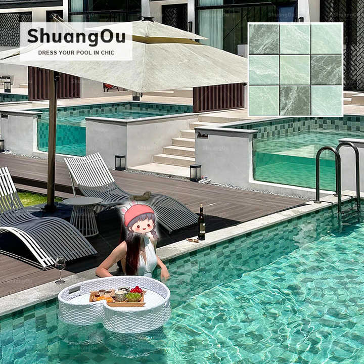 New Design Natural Green Ceramic Pool Tiles Look Like Matte Marble Fish Pond Landscape Pool Tiles 