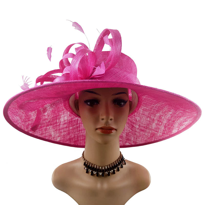 Mũ vành rộng màu hồng vải Sinamay bán chạy dành cho nữ dự tiệc, đám cưới, giải đua Kentucky Derby - Daisan Mart